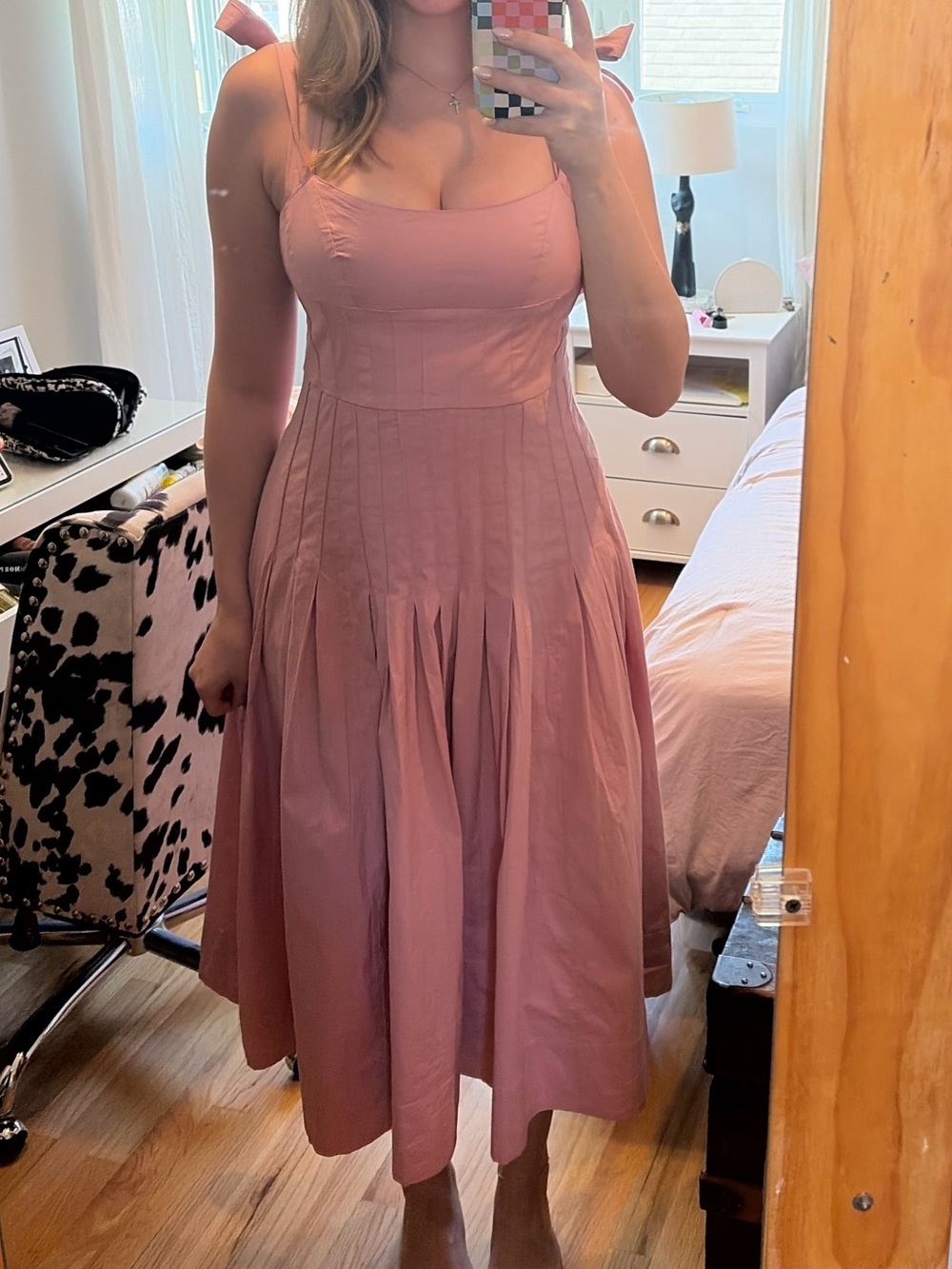 Free People Pink Tie-Shoulder Midi Dress - Picture 2 of 14